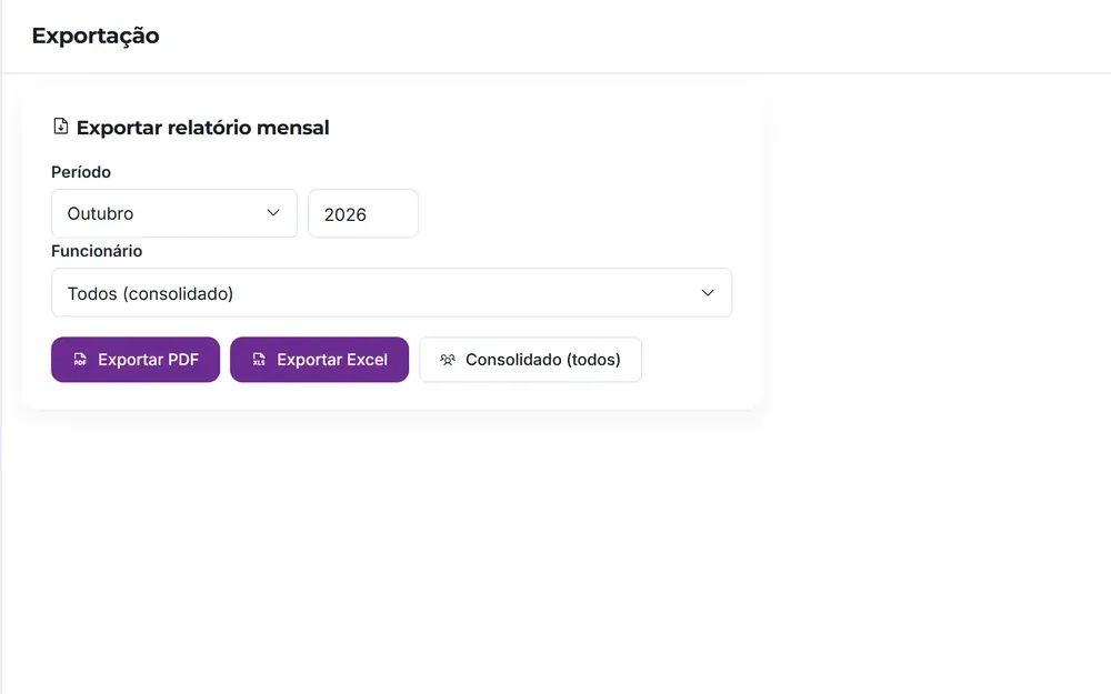 Jornada: exportação do relatório mensal em PDF ou Excel