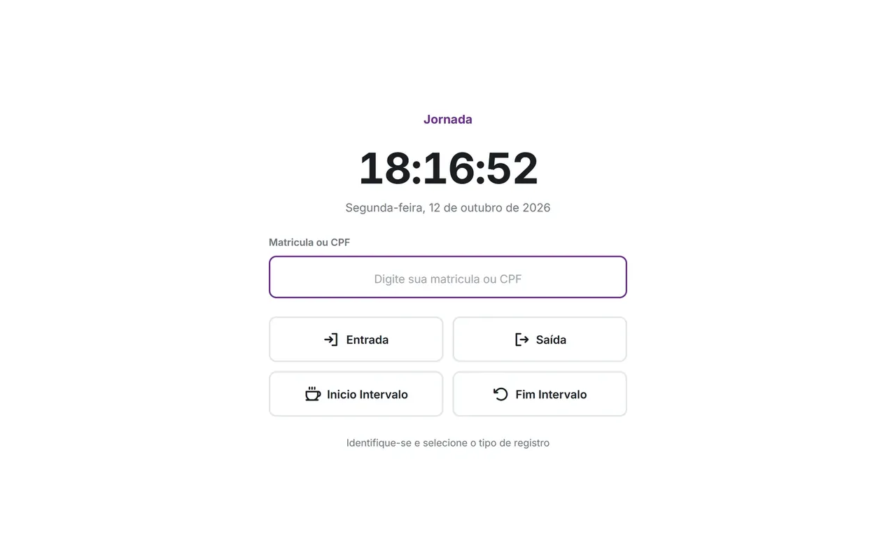 Jornada: terminal de registro, com entrada, saída e intervalo